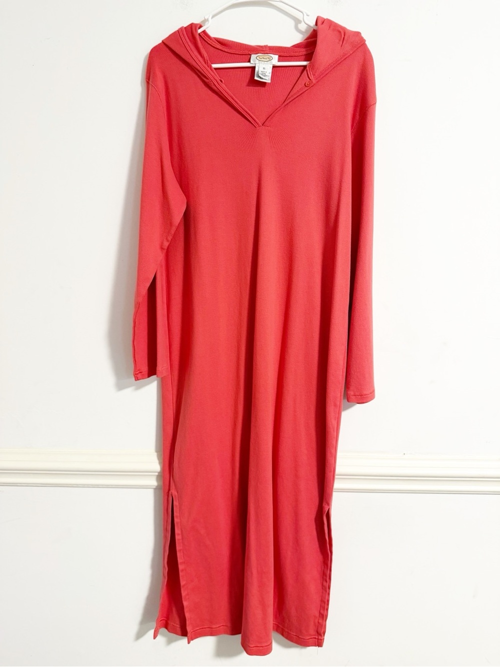 Vintage Talbots 100% Cotton Hooded Midi Dress Coral Red XL